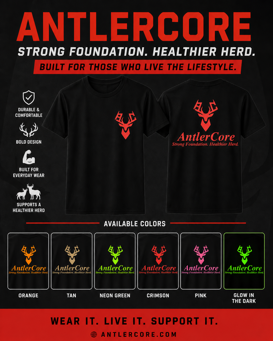 AntlerCore Signature Tee: Strong Foundation. Healthier Herd.
